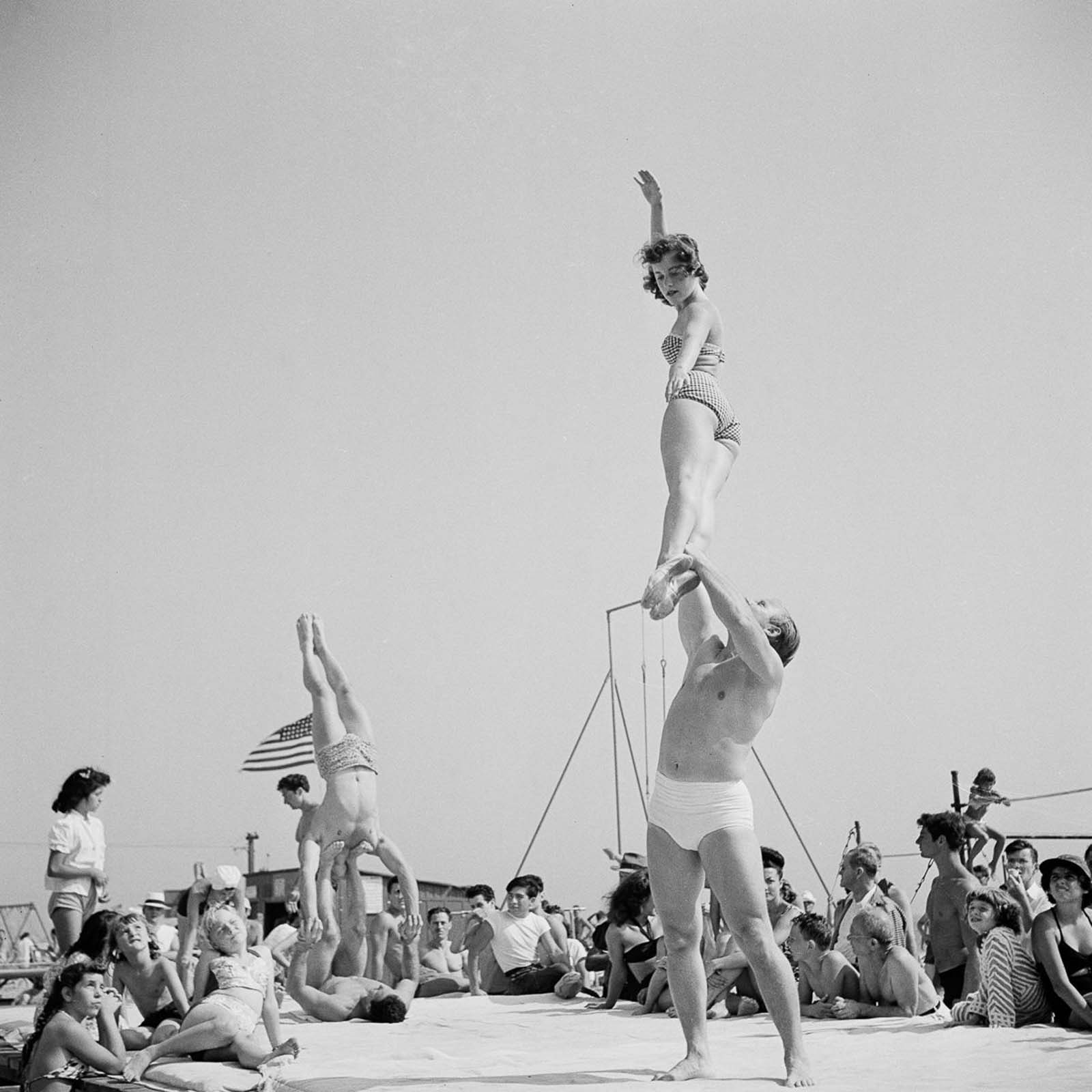 Acrobats at the Muscle Beach.