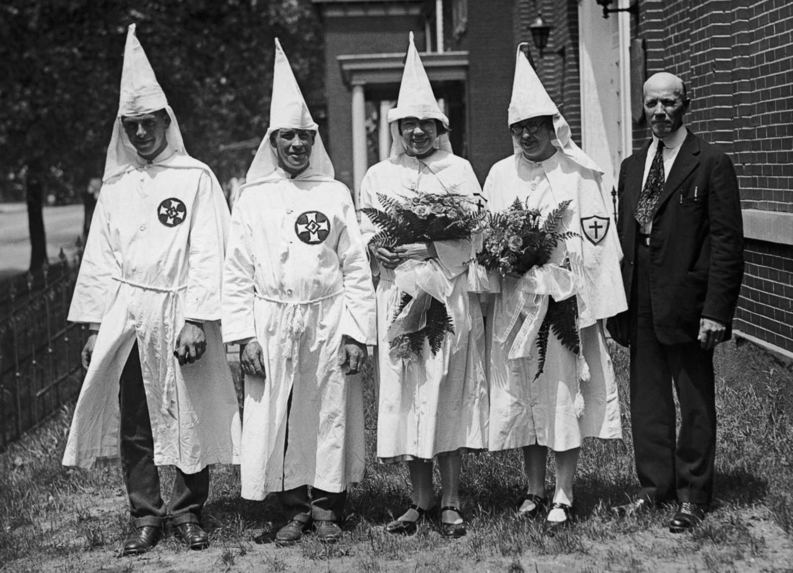 Klan members Mr. and Mrs. Charles E. Harris pose for a wedding portrait on the day of the parade.