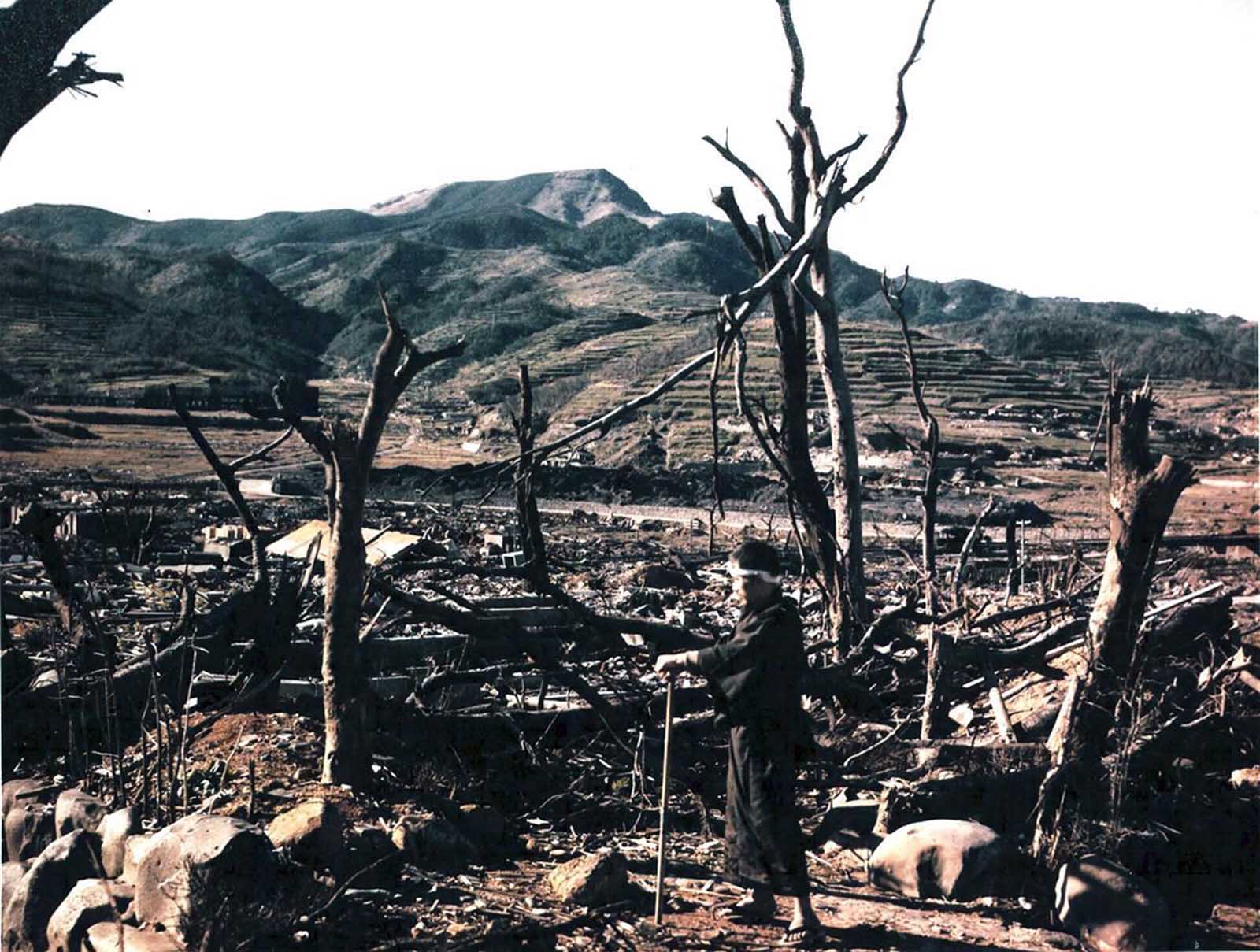 Dr. Nagai, medical instructor and x-ray specialist at Nagasaki Hospital, a victim of atomic radiation caused by the nuclear bombing. A few days after this photo was made, Dr. Nagai passed away.