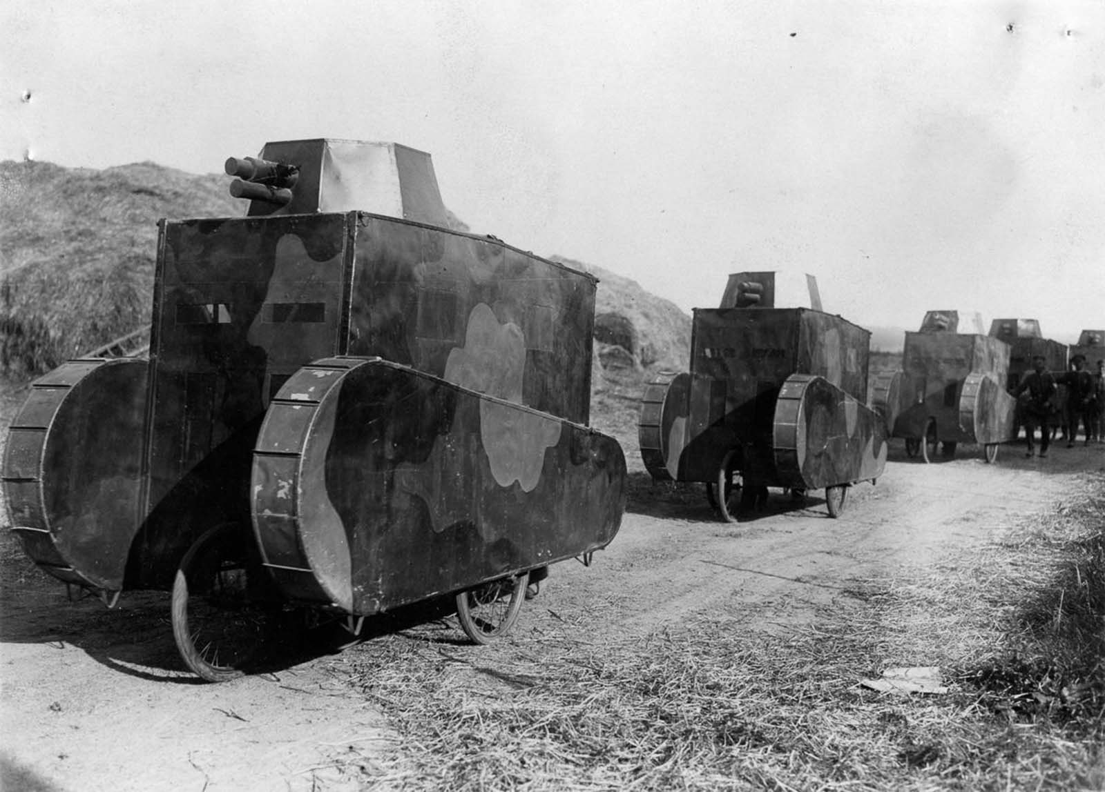 Cardboard German dummy tanks on maneuvers. 1928.