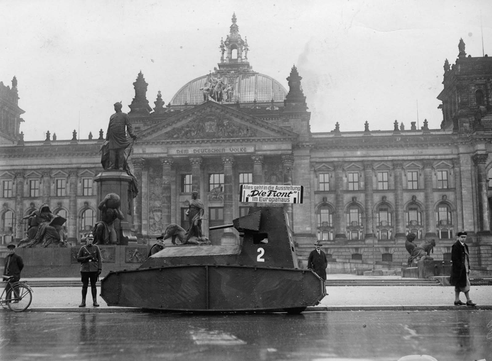 A German dummy tank in front of the Reichstag. 1932.