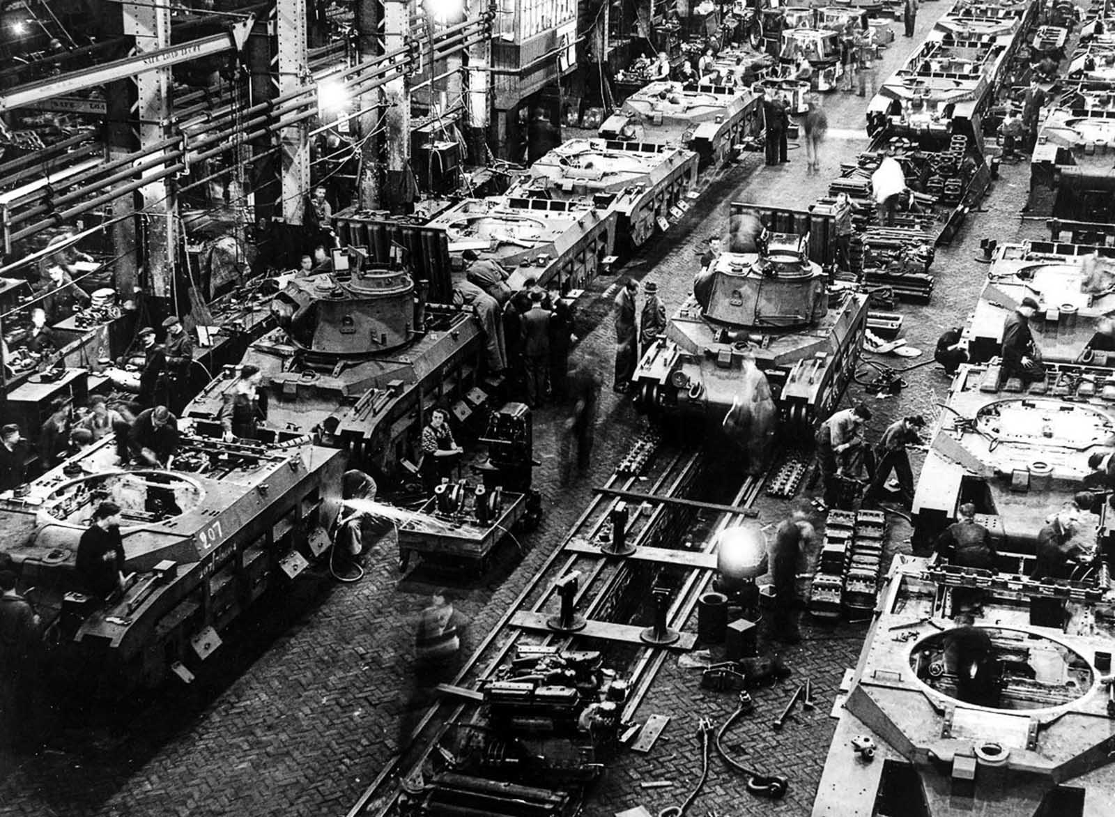 A tank assembly line is a flurry of activity during the 