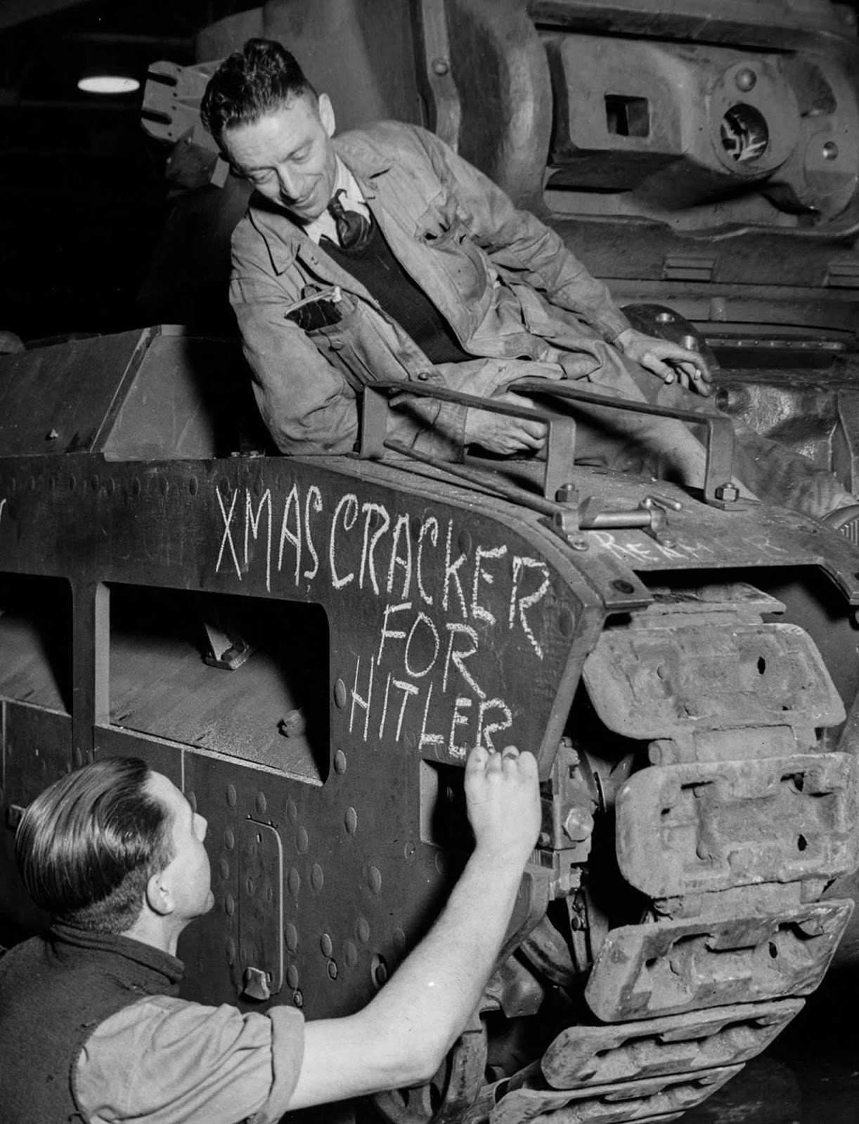 British factory workers leave a message for their adversary. 1941.