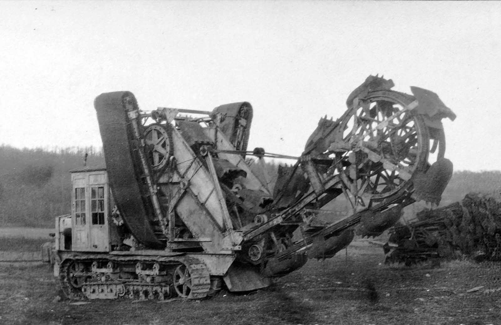 A disused German trench-digging machine, January 8, 1918. The vast majority of the thousands of miles of trenches were dug by hand, but some had mechanical assistance.