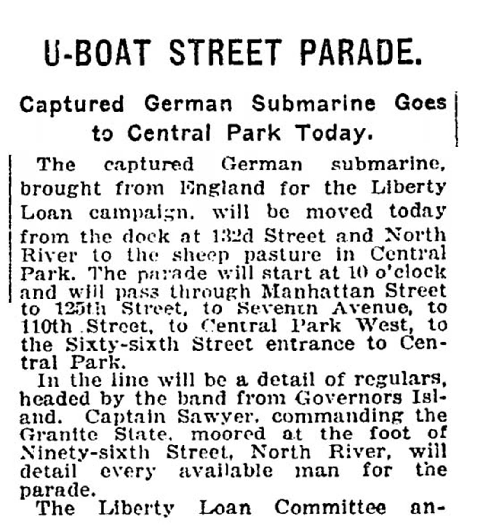 german submarine central park new york
