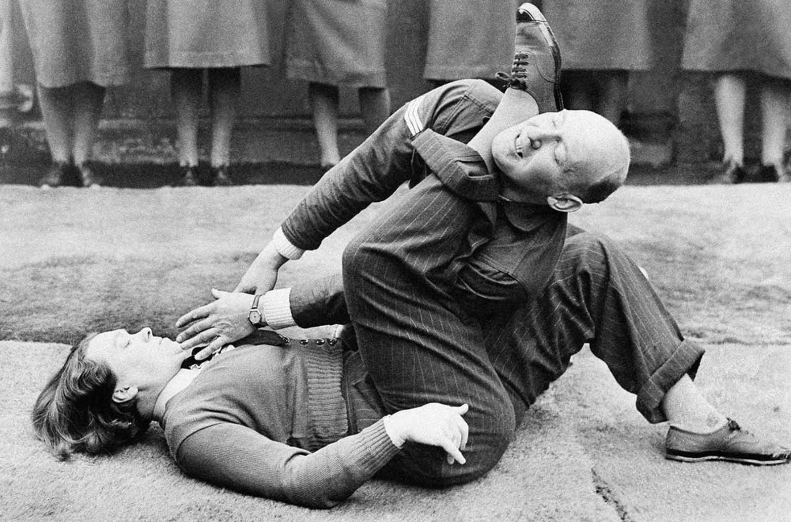 Specially chosen airwomen are being trained for police duties in the Women's Auxiliary Air Force (WAAF). They have to be quick-witted, intelligent and observant woman of the world - They attend an intensive course at the highly sufficient RAF police school - where their training runs parallel with that of the men. Keeping a man