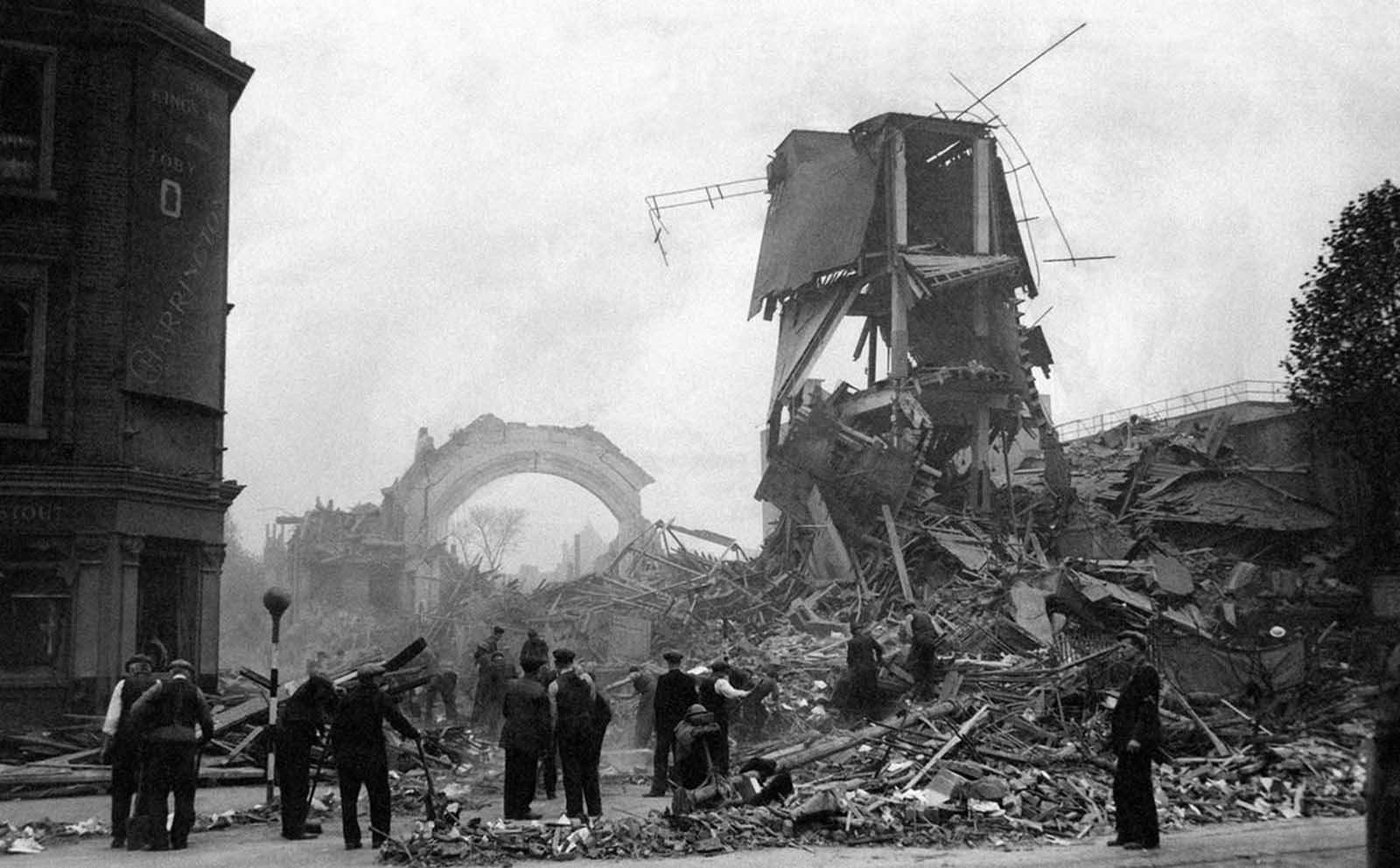 A German raid smashed this hall in an undisclosed London district, on October 16, 1940.