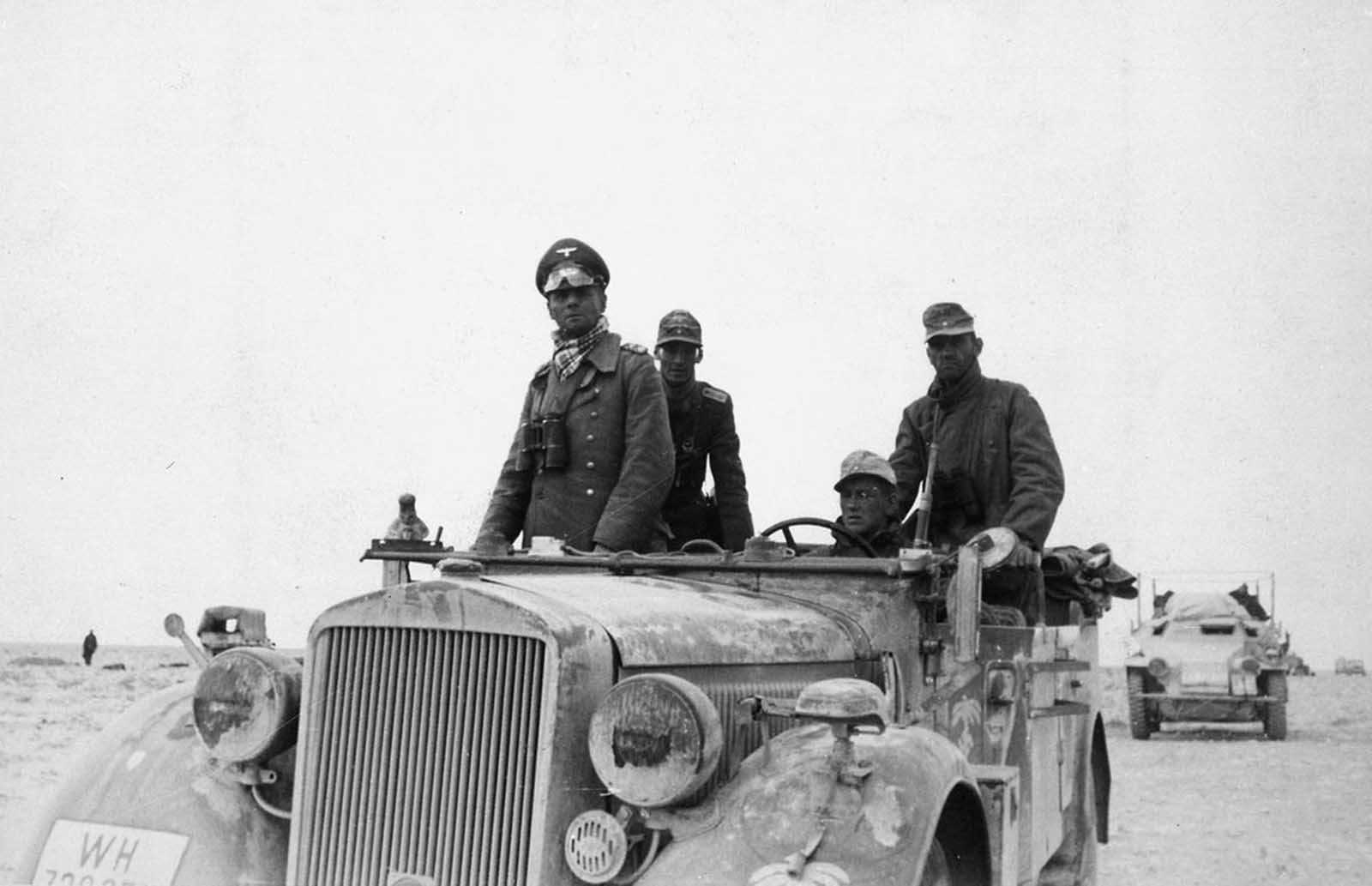German General Erwin Rommel with the 15th Panzer Division between Tobruk and Sidi Omar. Photo taken in Libya, in 1941.