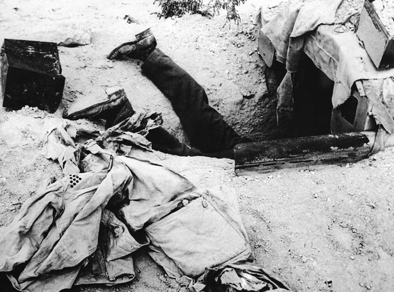 This German had sought cover in a bomb shelter, attempting to escape an Allied attack in the Libyan desert, on December 1, 1942. He did not make it.