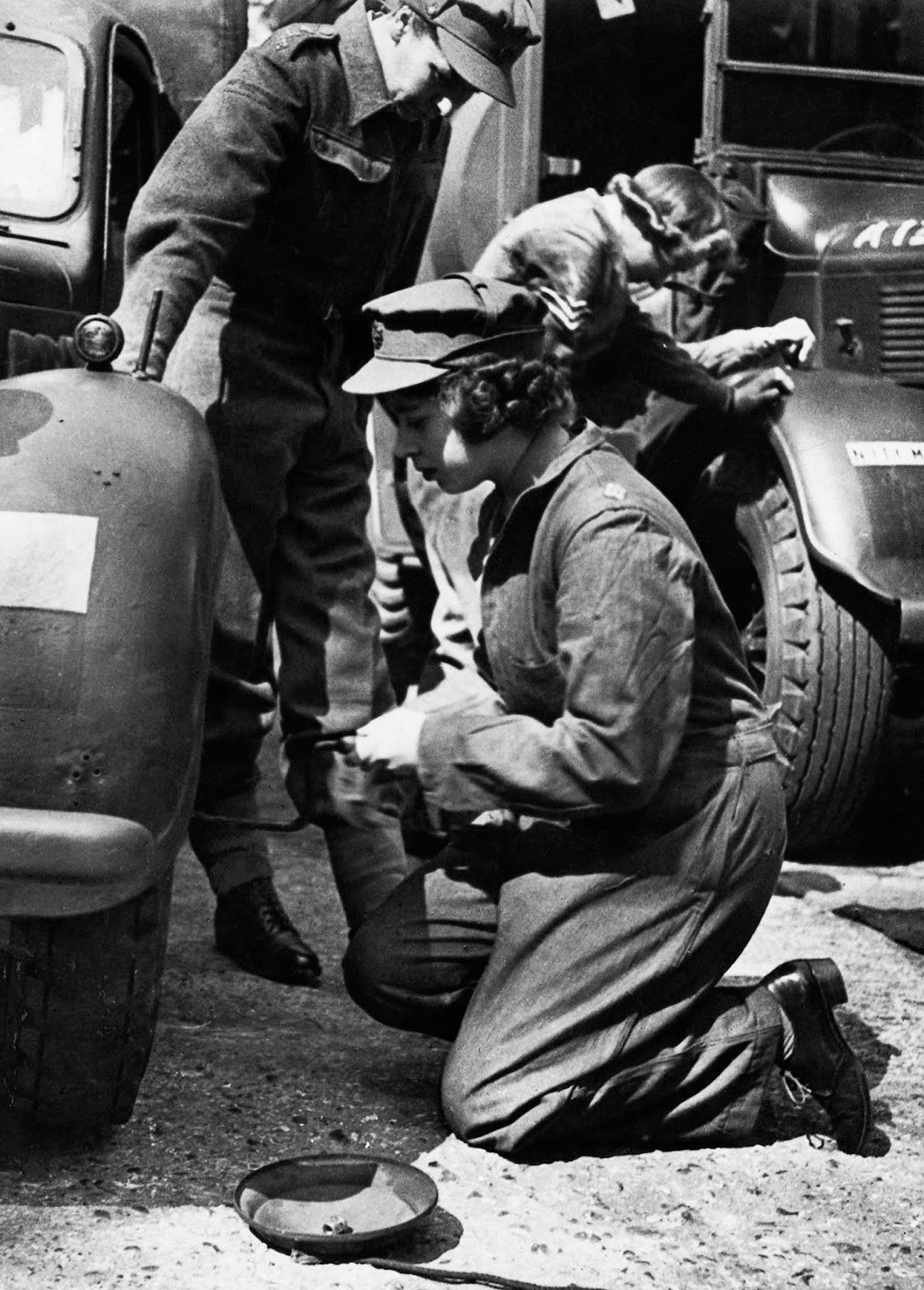 Queen Elizabeth II as a mechanic.