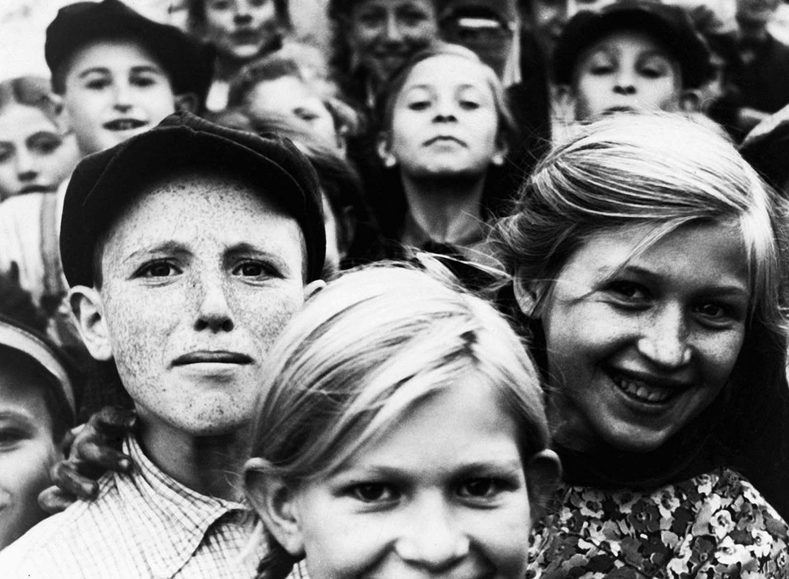 The faces of Jewish children living in a ghetto in Szydlowiec, Poland, under Nazi occupation, on December 20, 1940.