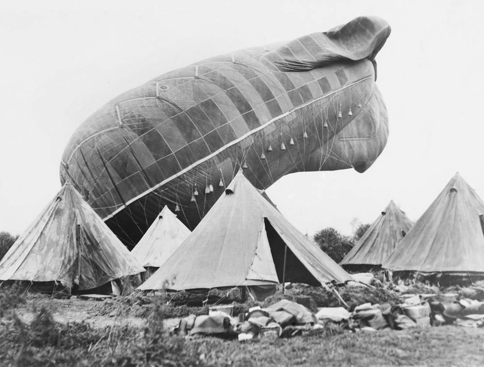 An Australian Royal Flying Corps balloon on the western front in Belgium. 1917.