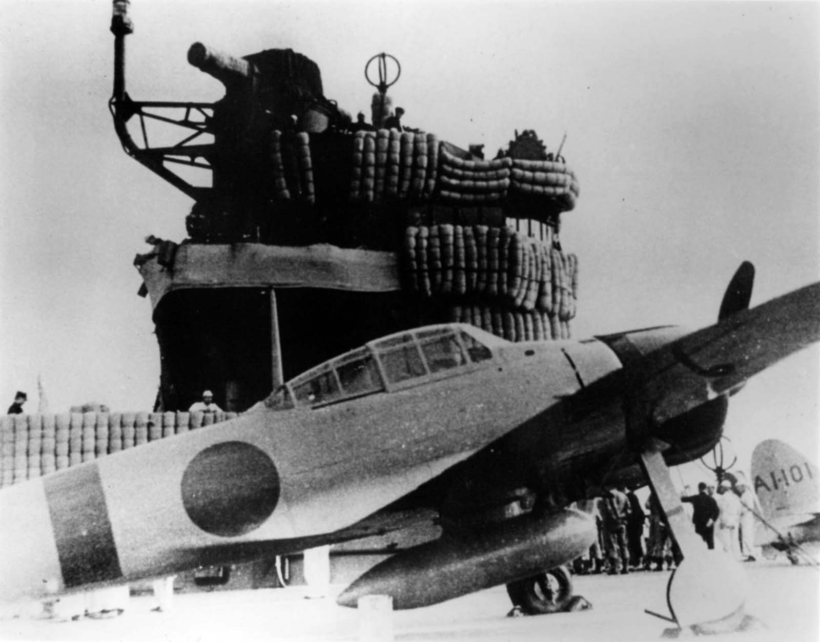A Zero fighter aboard the carrier Akagi.