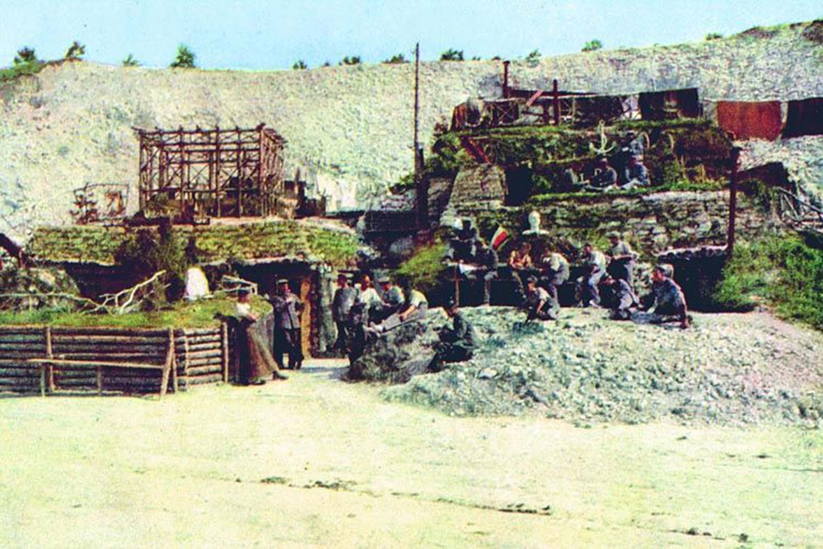 Military engineers in front of a bunker in Champagne.
