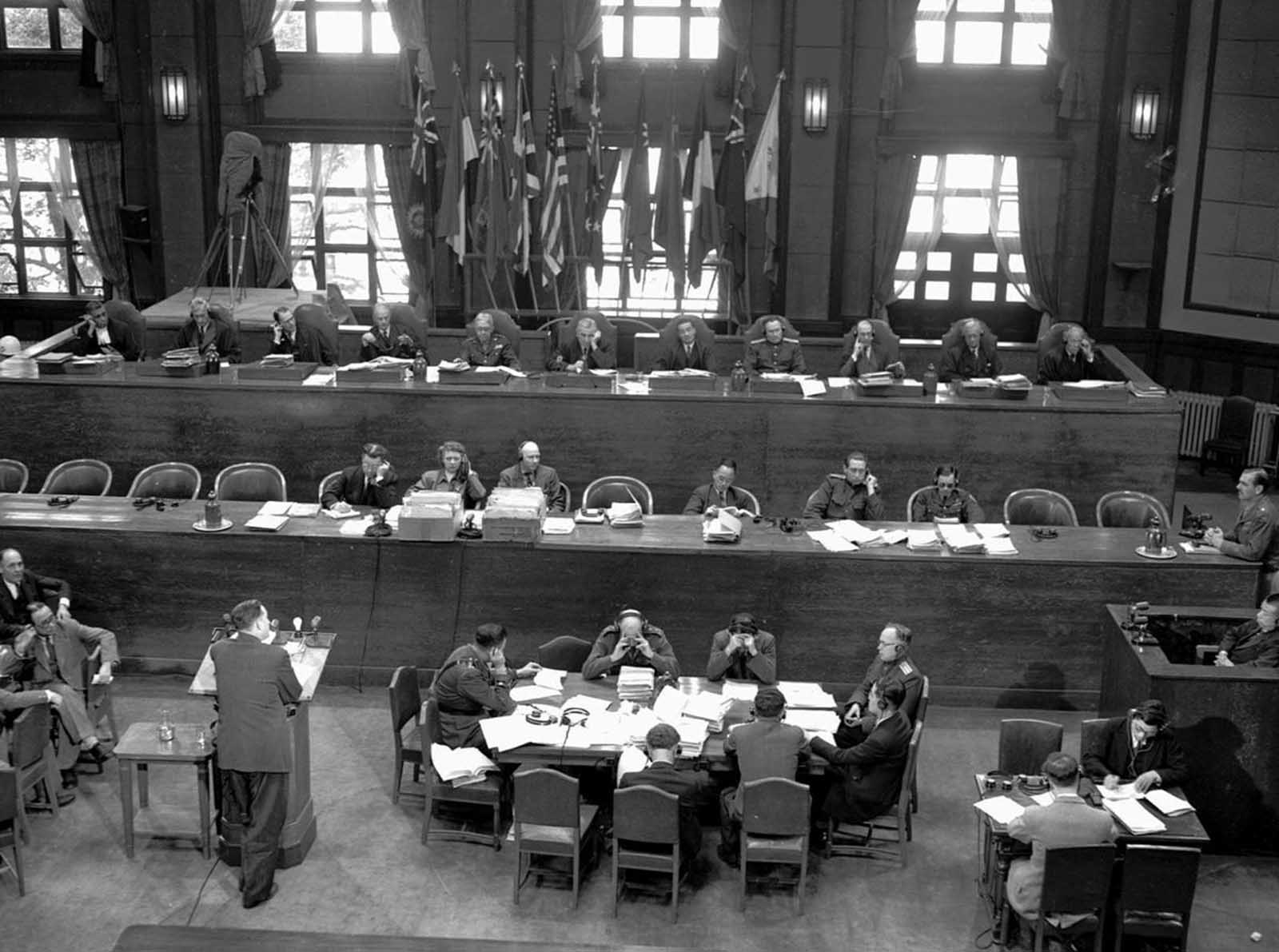 A general view of the International Military Tribunal for the Far East meeting in Tokyo in April, 1947. On May 3, 1946, the Allies began the trial of 28 Japanese civilian and military leaders for war crimes. Seven were hanged and others were sentenced to prison terms.