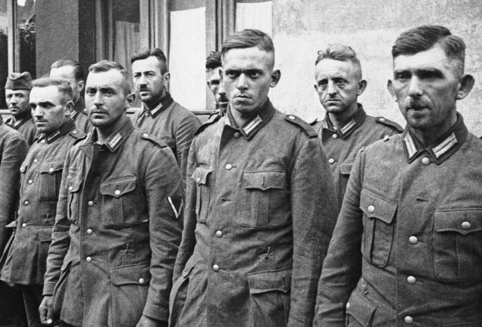 German soldiers, taken prisoner by the Polish army during the Nazi invasion, are shown while they were held captive in Warsaw, on October 2, 1939.