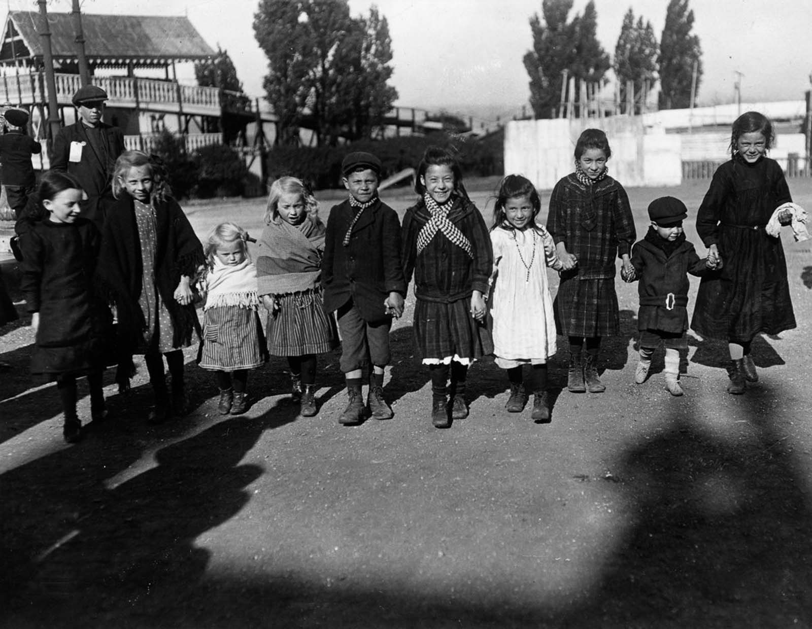 A group of young refugees in London. 1914.