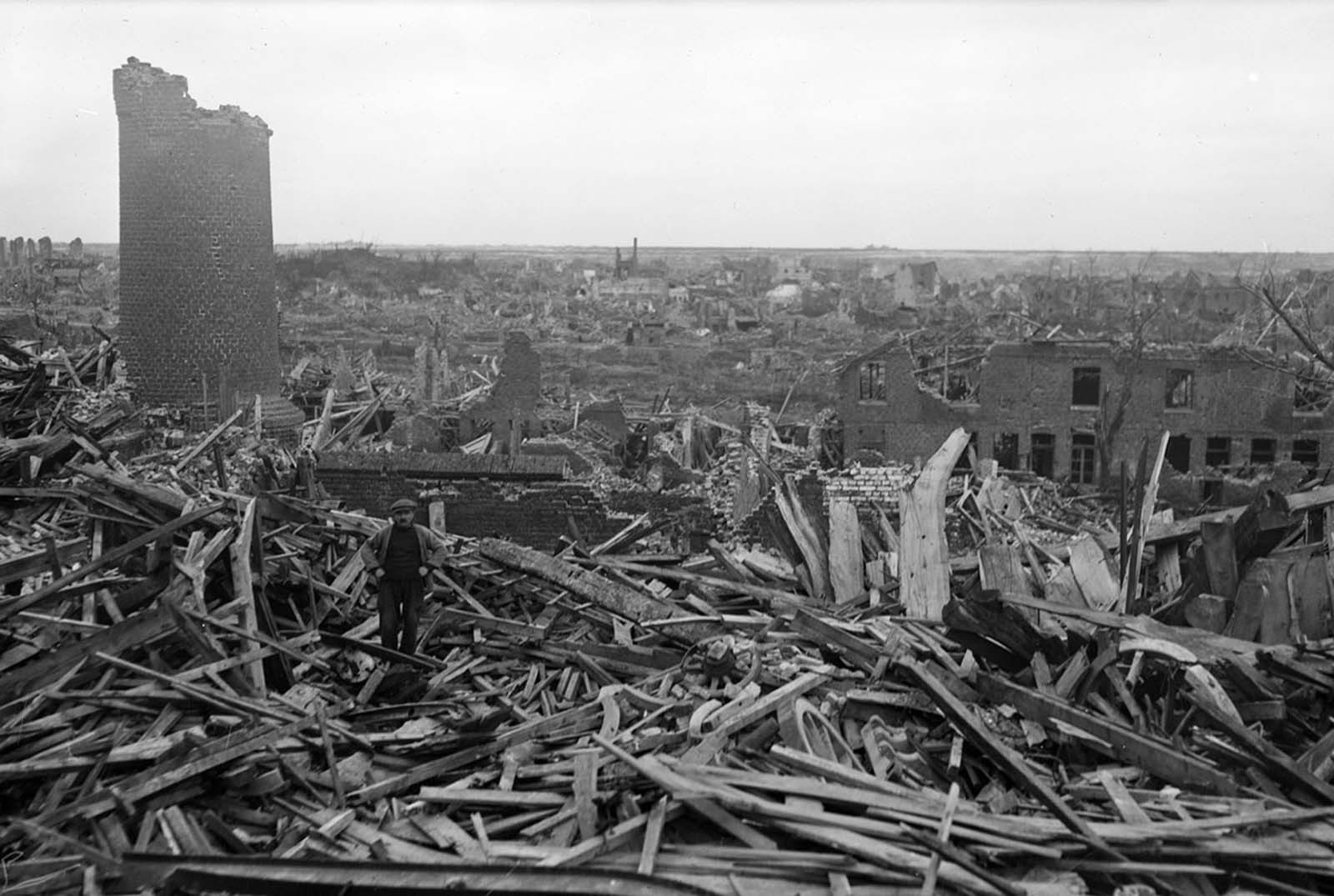 An overview of war-damaged Lens, France, on April 11, 1919.