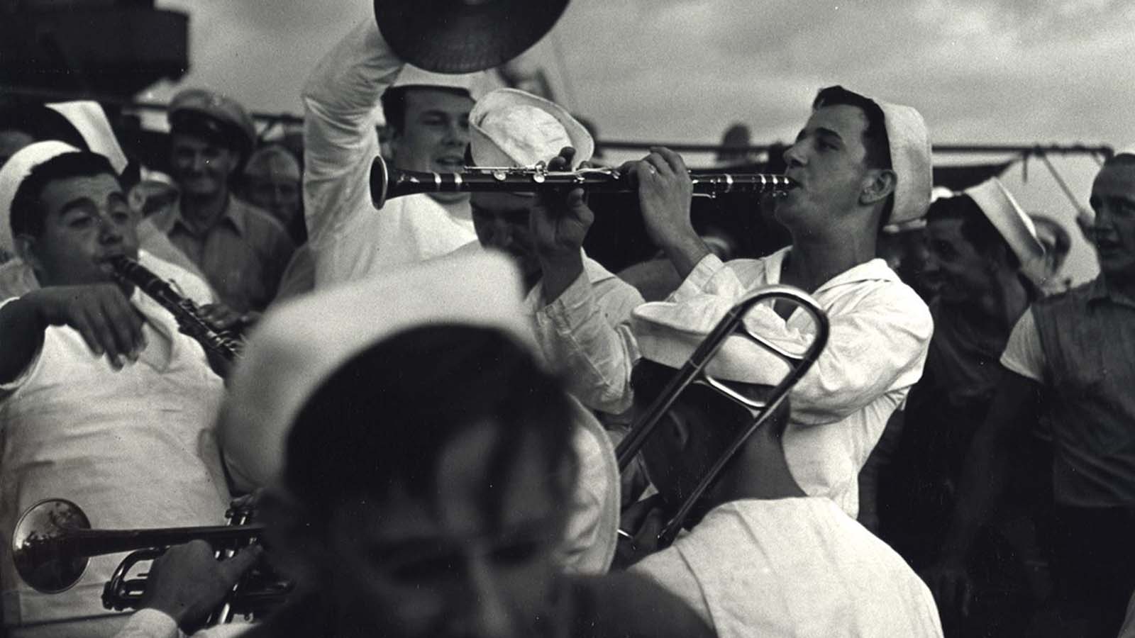 Sailors playing instruments, ca. 1943.