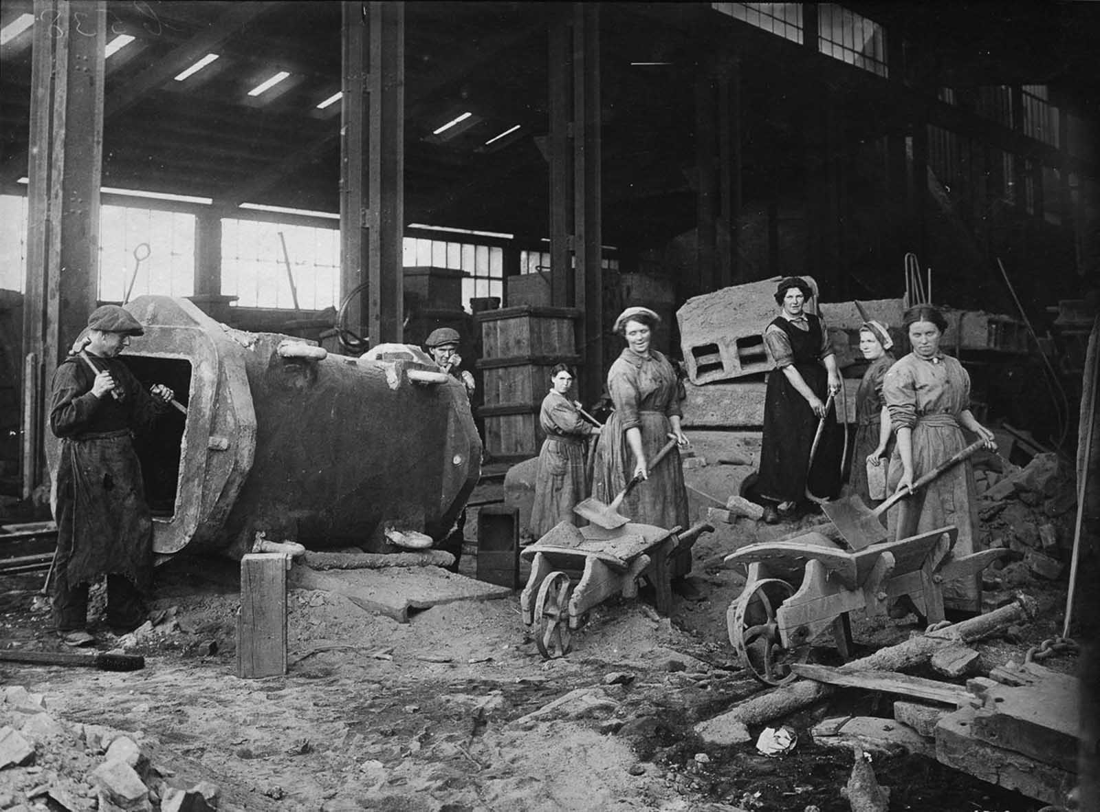 Workers in a dressing shop.