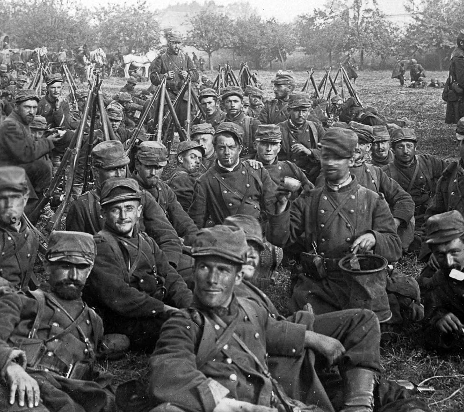 French Reserves from the USA, some of the two million fighters in the Battle of the Marne, fought in September of 1914. The First Battle of the Marne was a decisive week-long battle that halted the initial German advance into France, short of Paris, and led to the