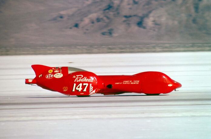 Setting speed records on the Bonneville Salt Flats Speed Trials, 1966