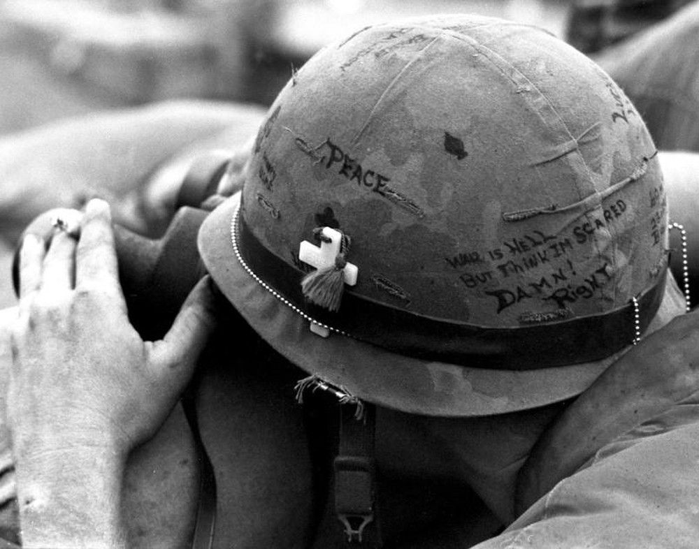 Graffiti on Soldiers Helmets Vietnam War
