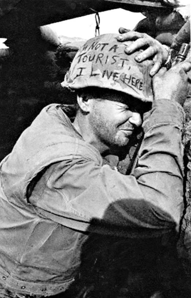 Graffiti on Soldiers Helmets Vietnam War