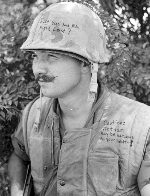 Graffiti on Soldiers Helmets Vietnam War