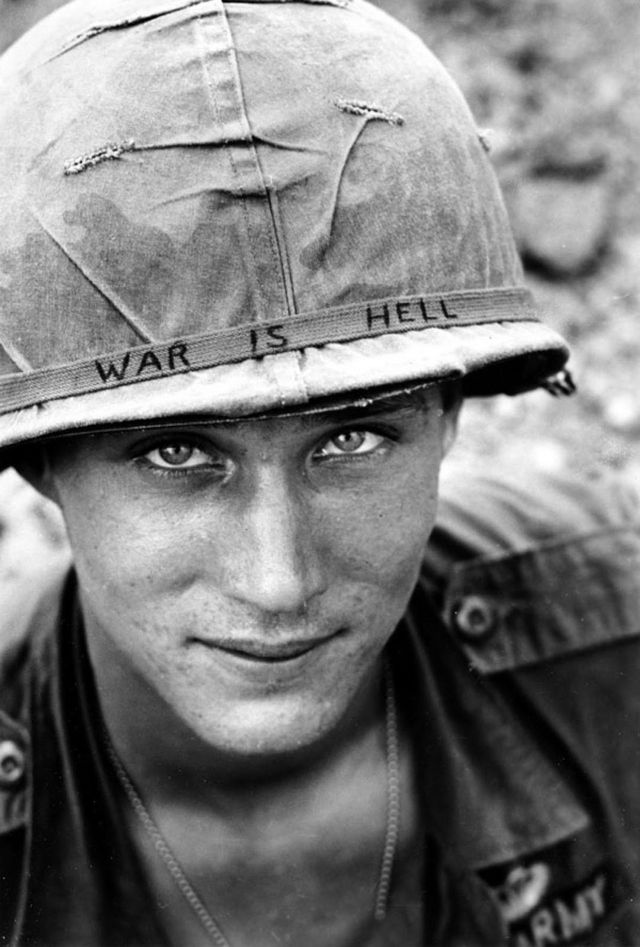 Graffiti on Soldiers Helmets Vietnam War