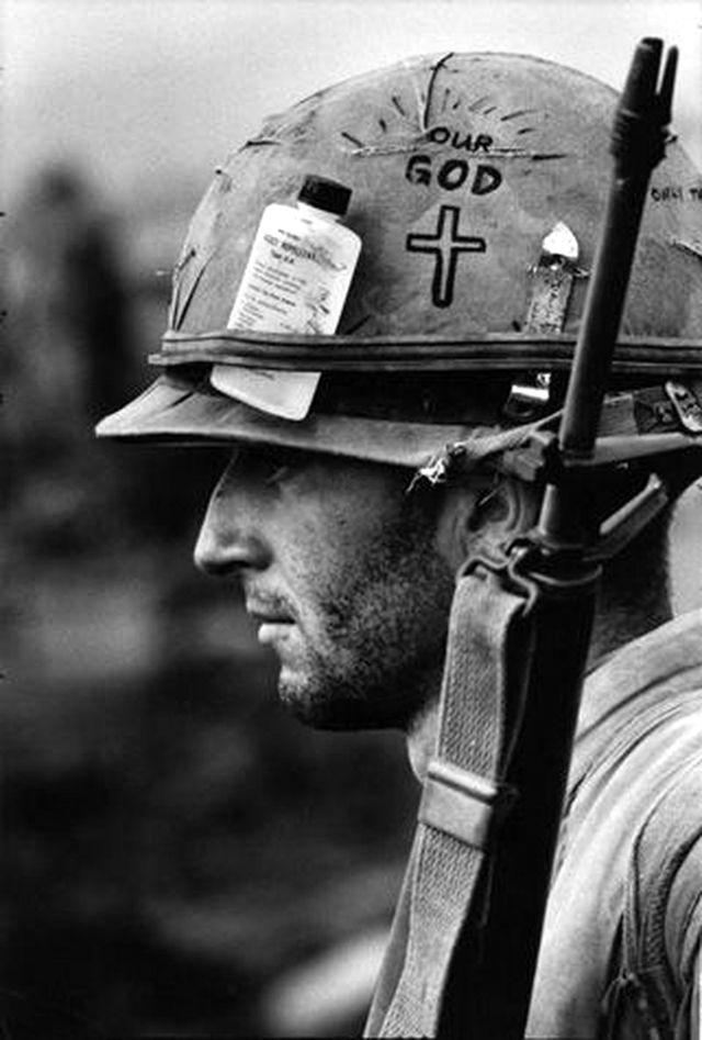 Graffiti on Soldiers Helmets Vietnam War