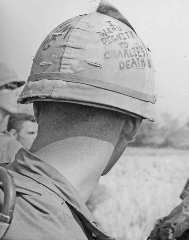 Graffiti on Soldiers Helmets Vietnam War