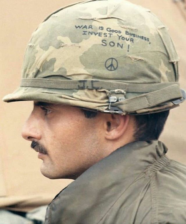 Graffiti on Soldiers Helmets Vietnam War