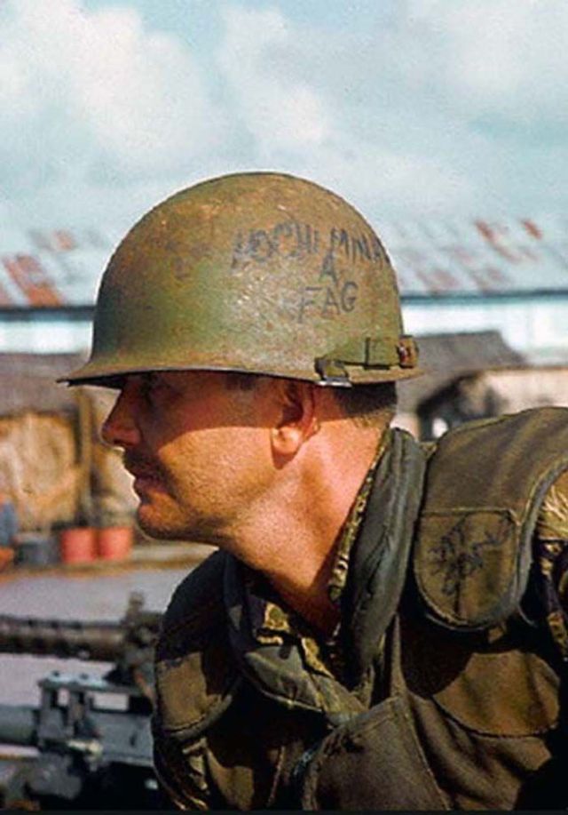 Graffiti on Soldiers Helmets Vietnam War