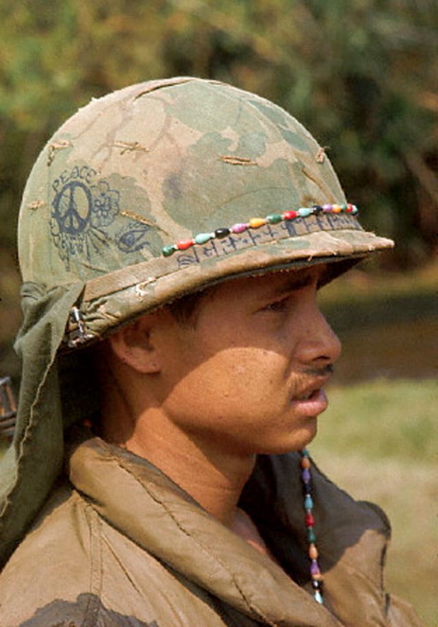 Graffiti on Soldiers Helmets Vietnam War