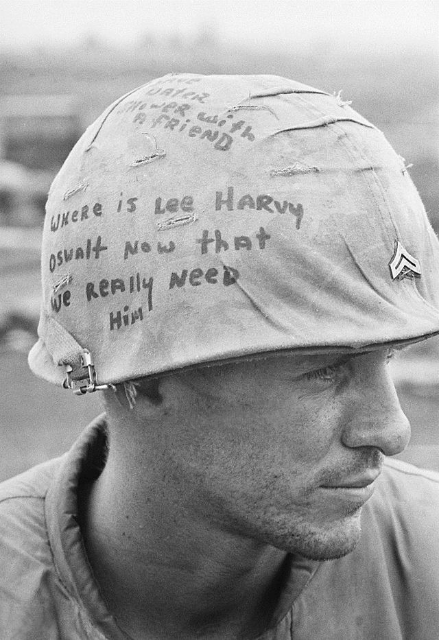 Graffiti on Soldiers Helmets Vietnam War