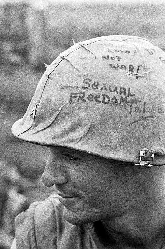 Graffiti on Soldiers Helmets Vietnam War
