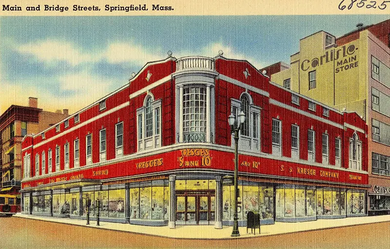1940s postcard of Kresge store in Springfield, Massachusetts.