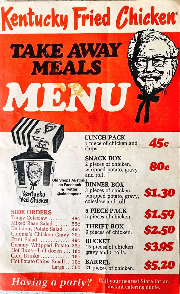KFC Vintage Menus and Ads Old Photos