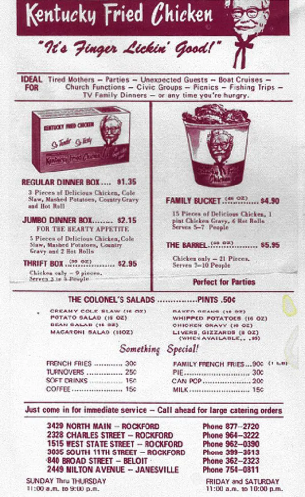 KFC Vintage Menus and Ads Old Photos