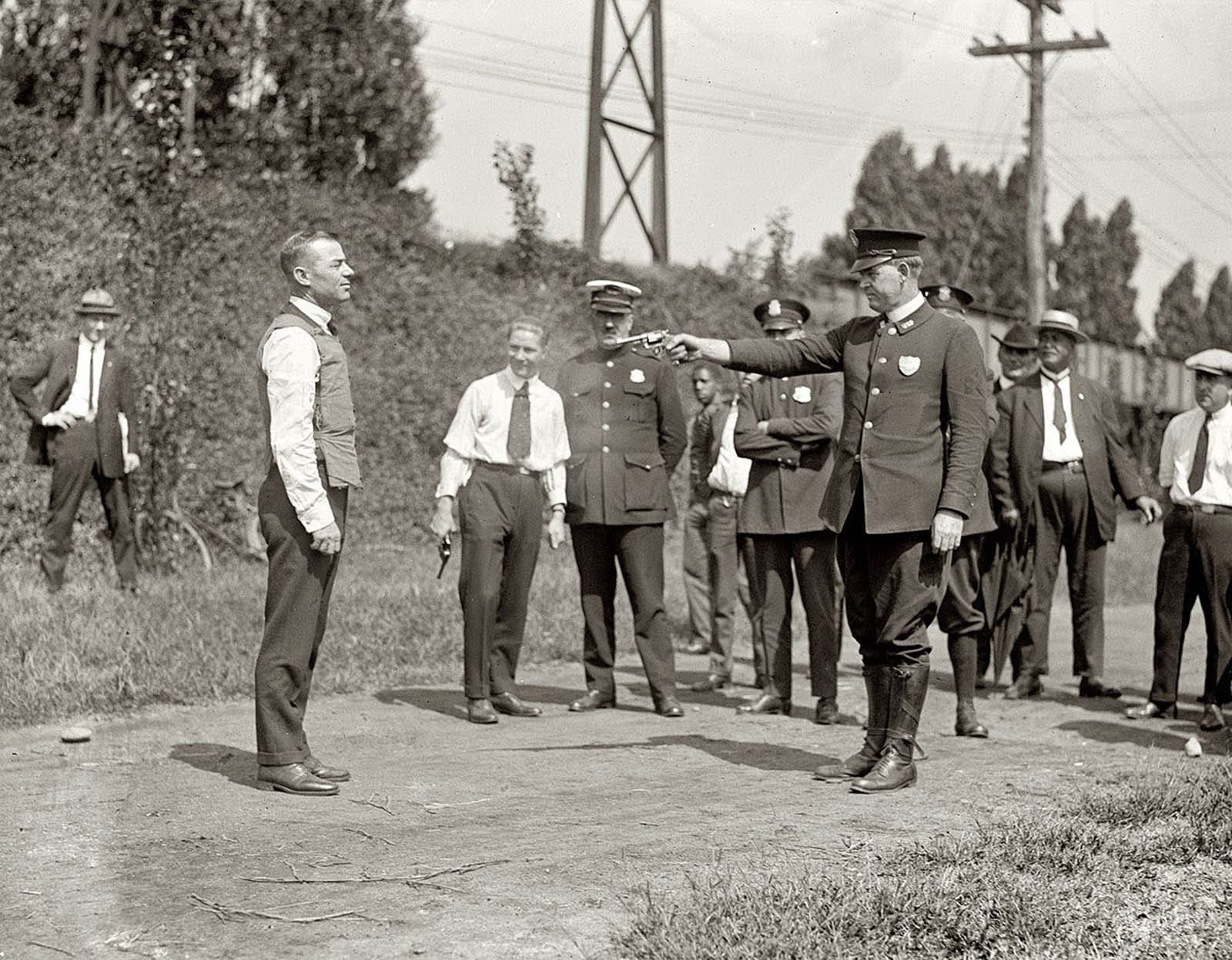 The deputy firing a .38 caliber revolver straight at his chest.