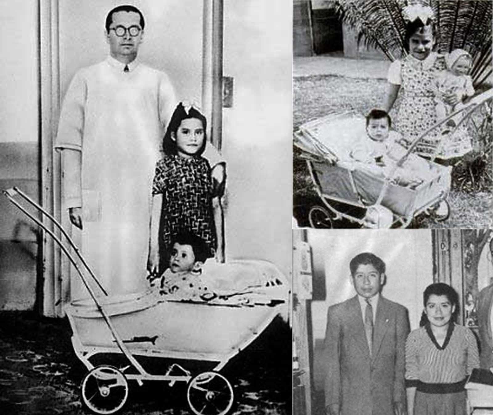 Lina Medina, accompanied by her 11-month-old-son Gerardo, and Doctor Lozada (left), Lina and her grown up son (right - third picture).