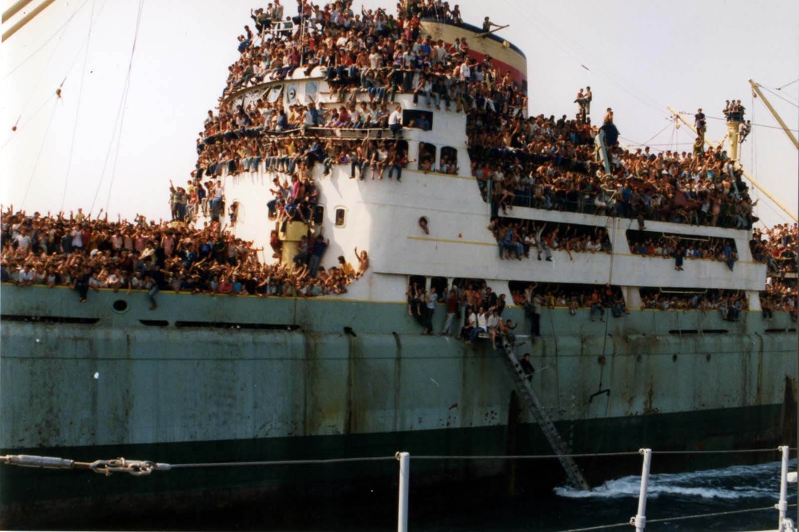 Virtually every inch of the ship was filled (some hanging from ladders for most of the voyage).