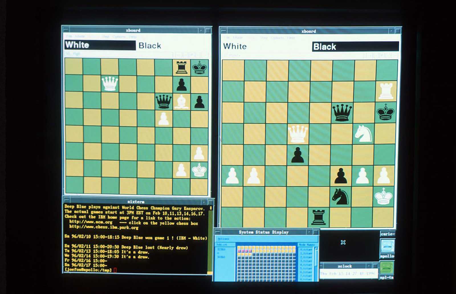 A view of Deep Blue's display screen.
