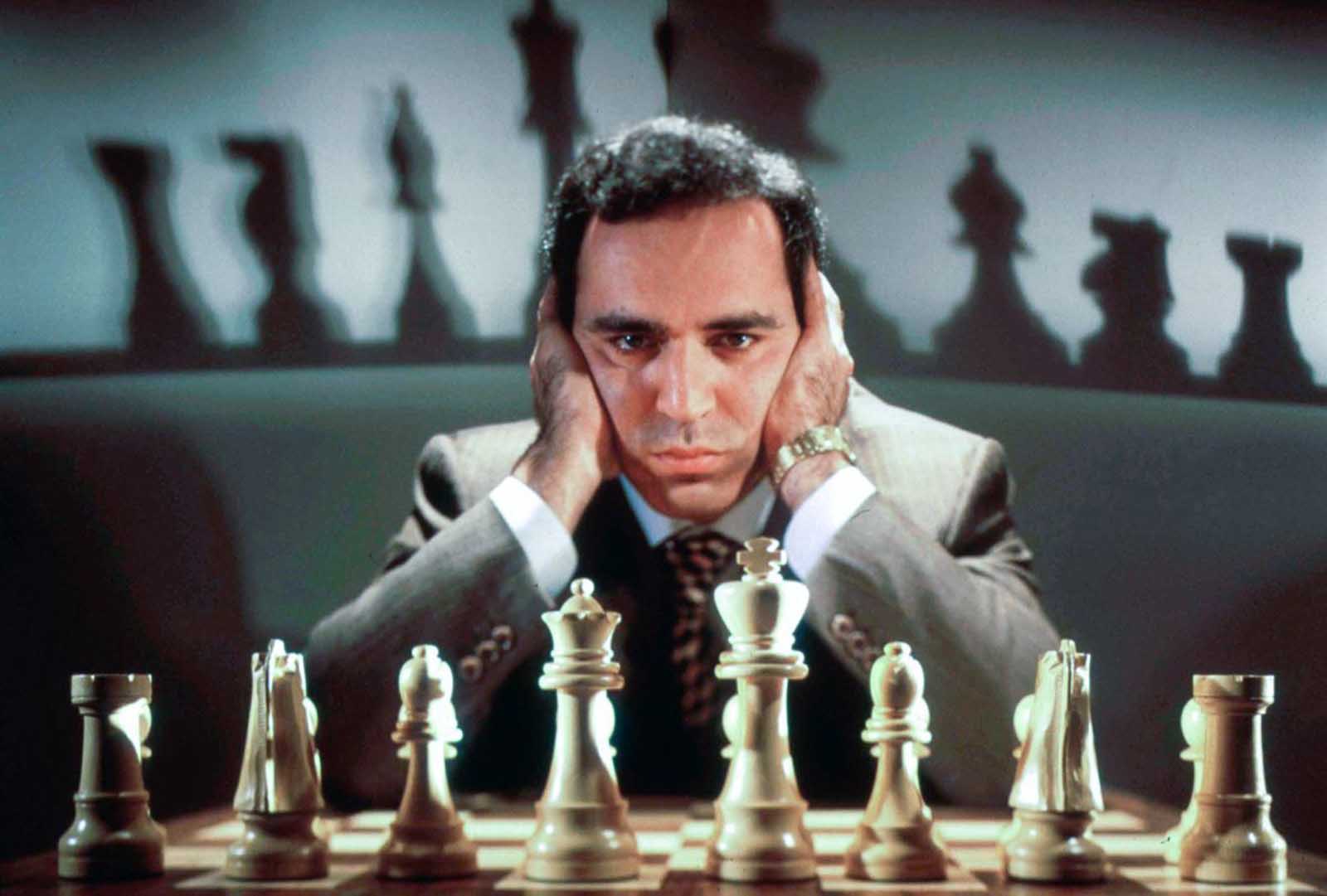 Kasparov poses for a photo while training for his rematch against Deep Blue.