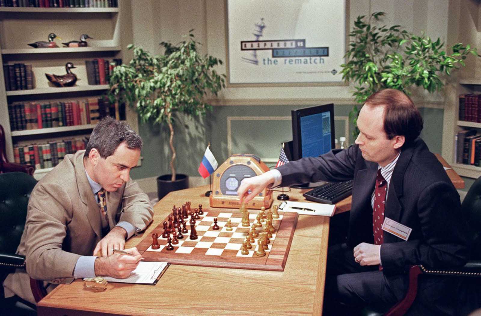 IBM scientist Murray Campbell makes a move for Deep Blue in Game 2.