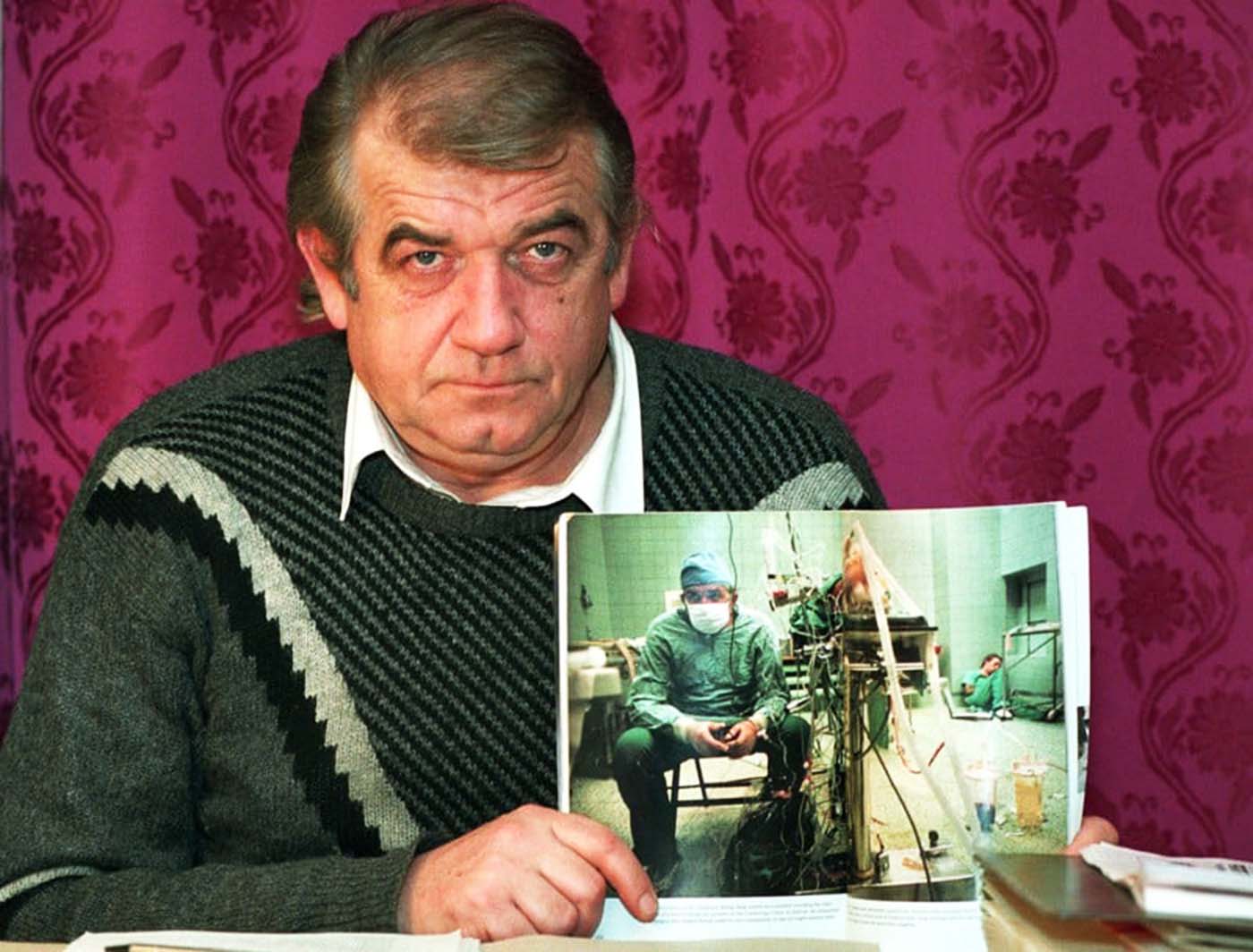 Doctor Religa with his famous picture. 1992.
