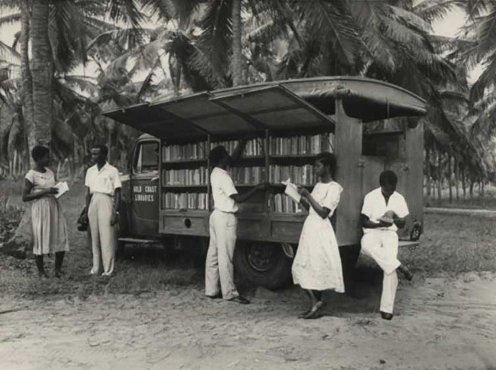 A bookmobile in Accra, Ghana, 1950s.