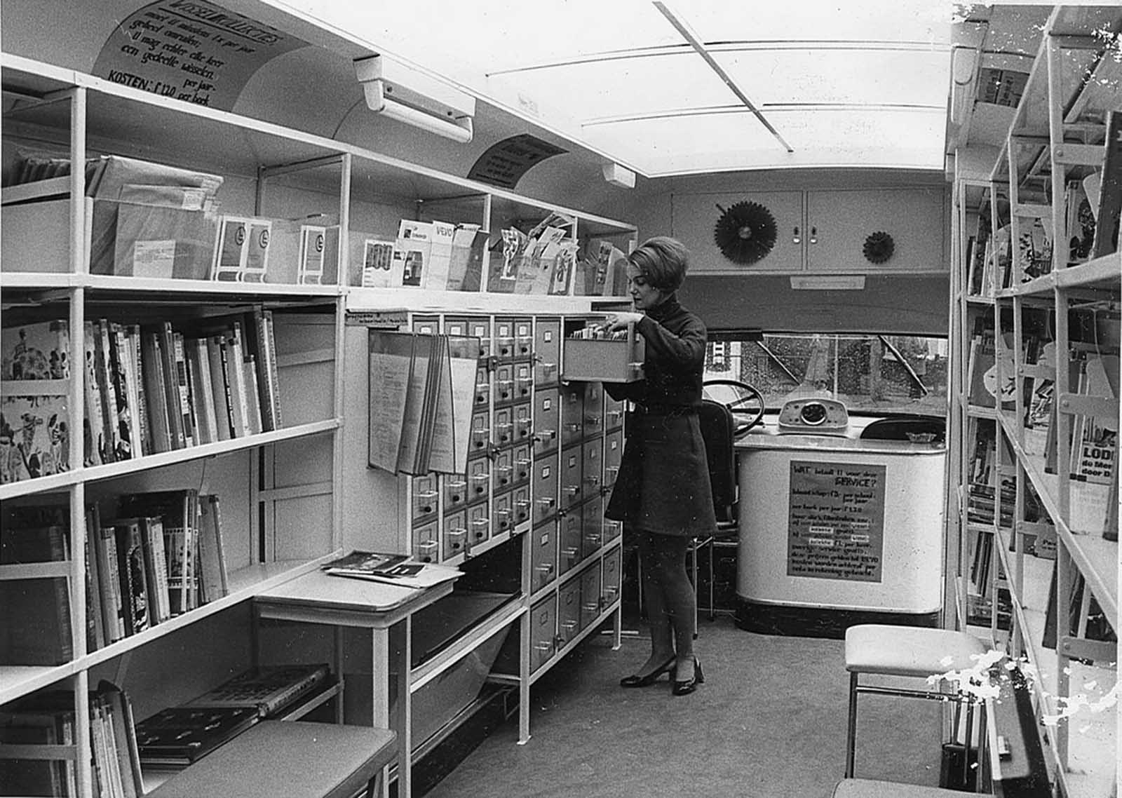 Inside a bookmobile, date unknown.
