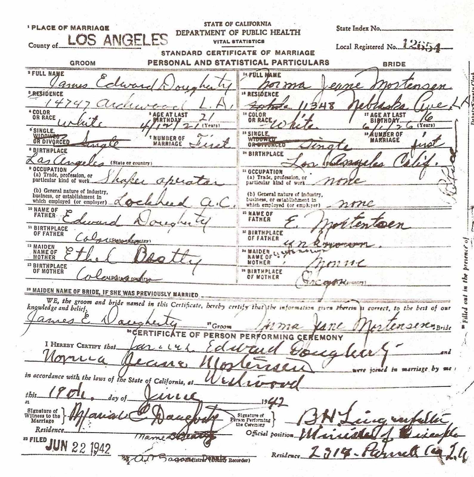 Their certificate of marriage.